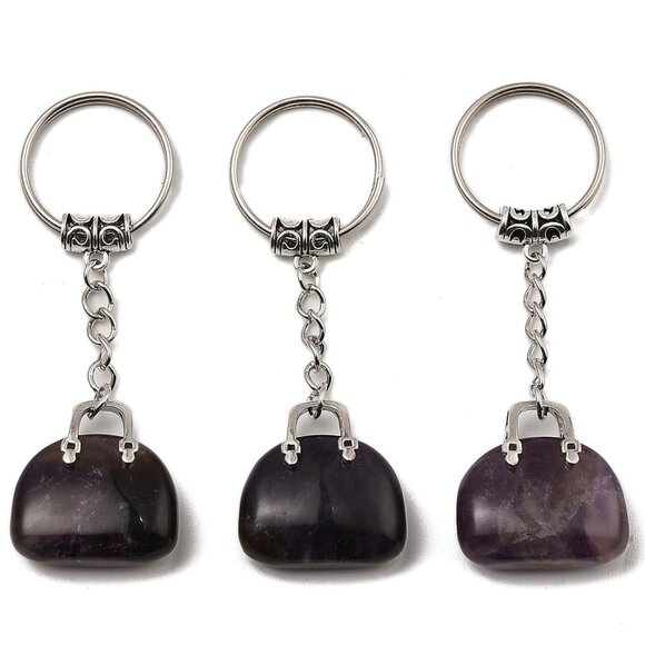 NWOT Big Natural Amethyst Gem Purse Bag Keychain Pendant Charm Mix&Match 2/$20 - Picture 1 of 3